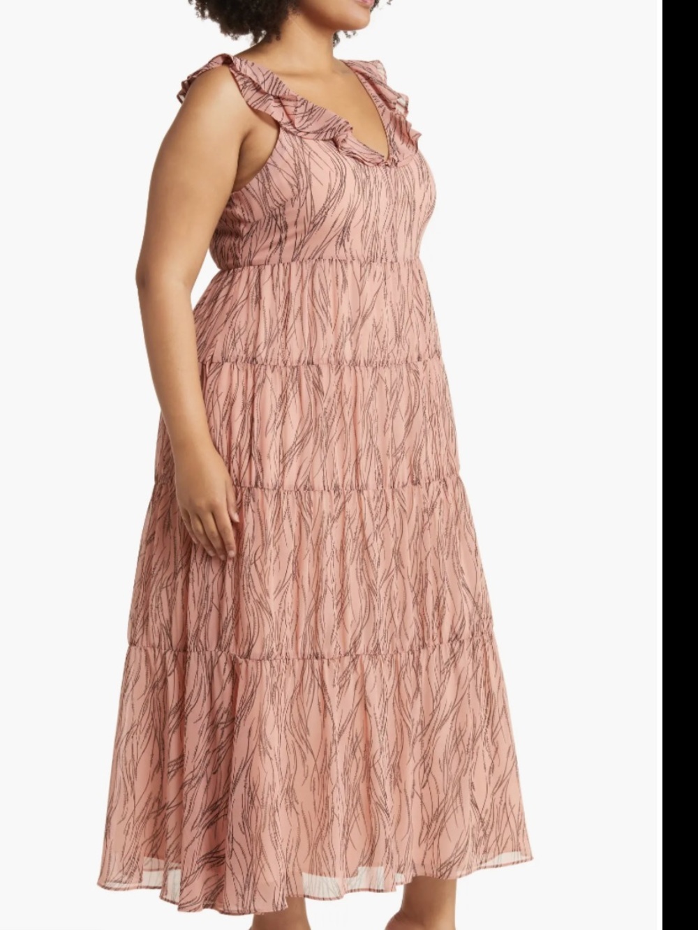 Chelsea 28 Peach Tiered Chiffon Abstract Print Ruffle Maxi Dress Size 2X